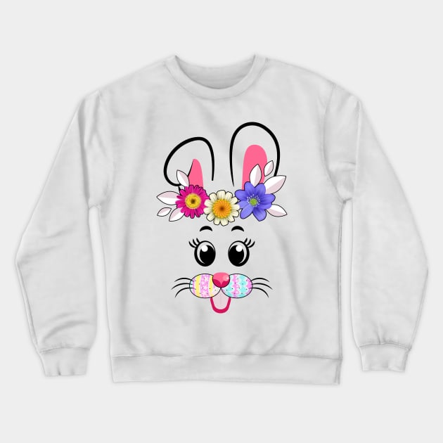 Funny Easter Bunny Rabbit Face Easter Day Women Girls Crewneck Sweatshirt by Jhon Towel